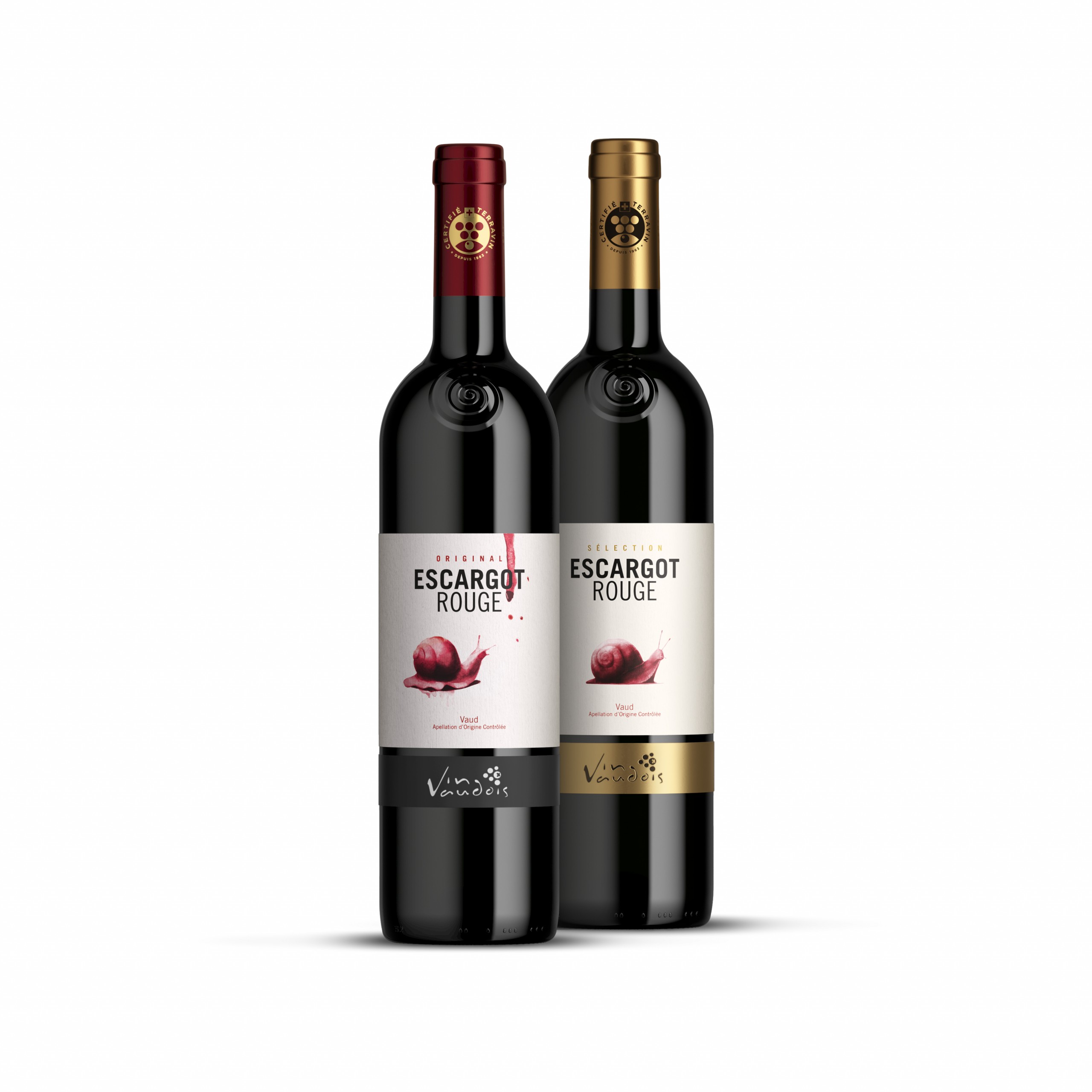 Der neue «Escargot Rouge» ist in den Versionen «Original» (fruchtig, rund) und «Sélection» (im Eichenfass gereift) angeboten. © Office des Vins Vaudois